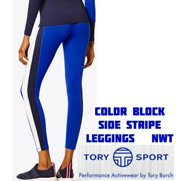 [NWT] TORY SPORT COLOR-BLOCK SIDE STRIPE LEGGINS SIZE S - Picture 1 of 11